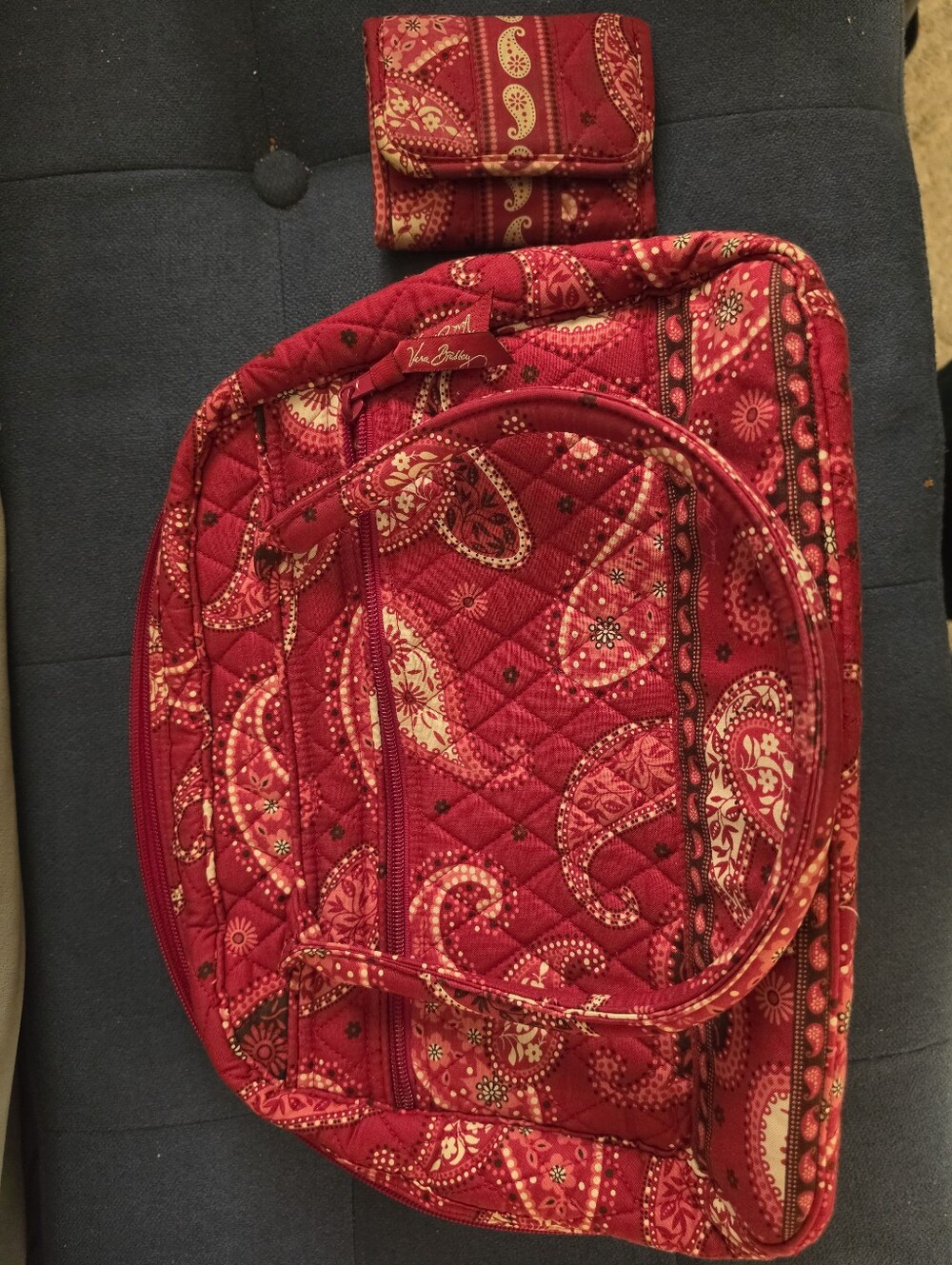 Vera Bradley Mesa Red Paisley Quilted Bowler with Matching Wallet